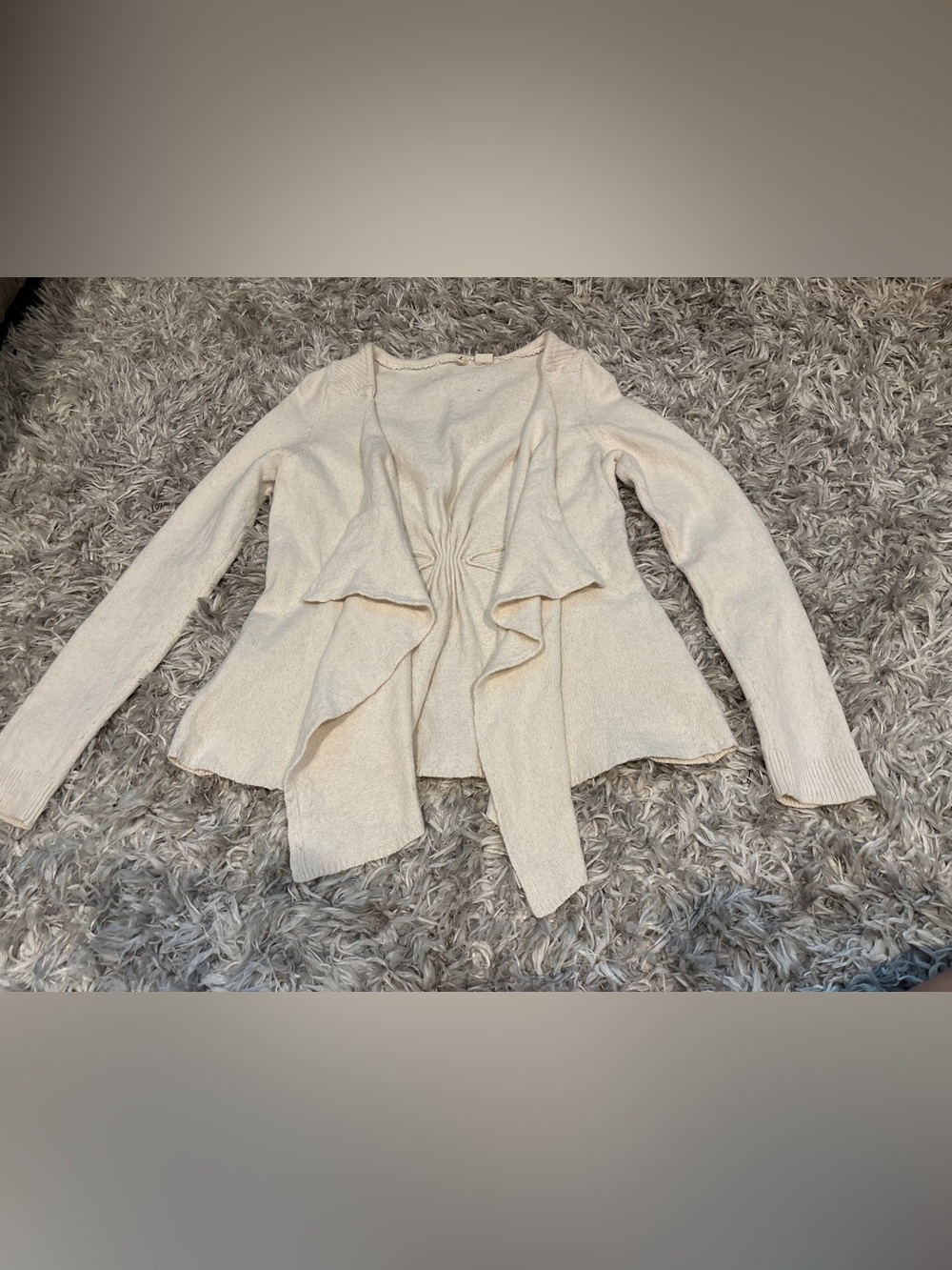 Anthropologie Moth Cream Waterfall Cardigan Sweater Draped Ruffle Back Sz M